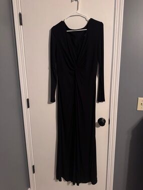 Black Long-Sleeve Twist-Front Maxi Dress